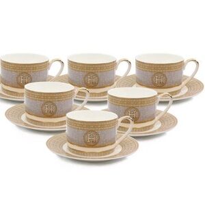 Elegant Gold and White Mosaic Tea Cup Set